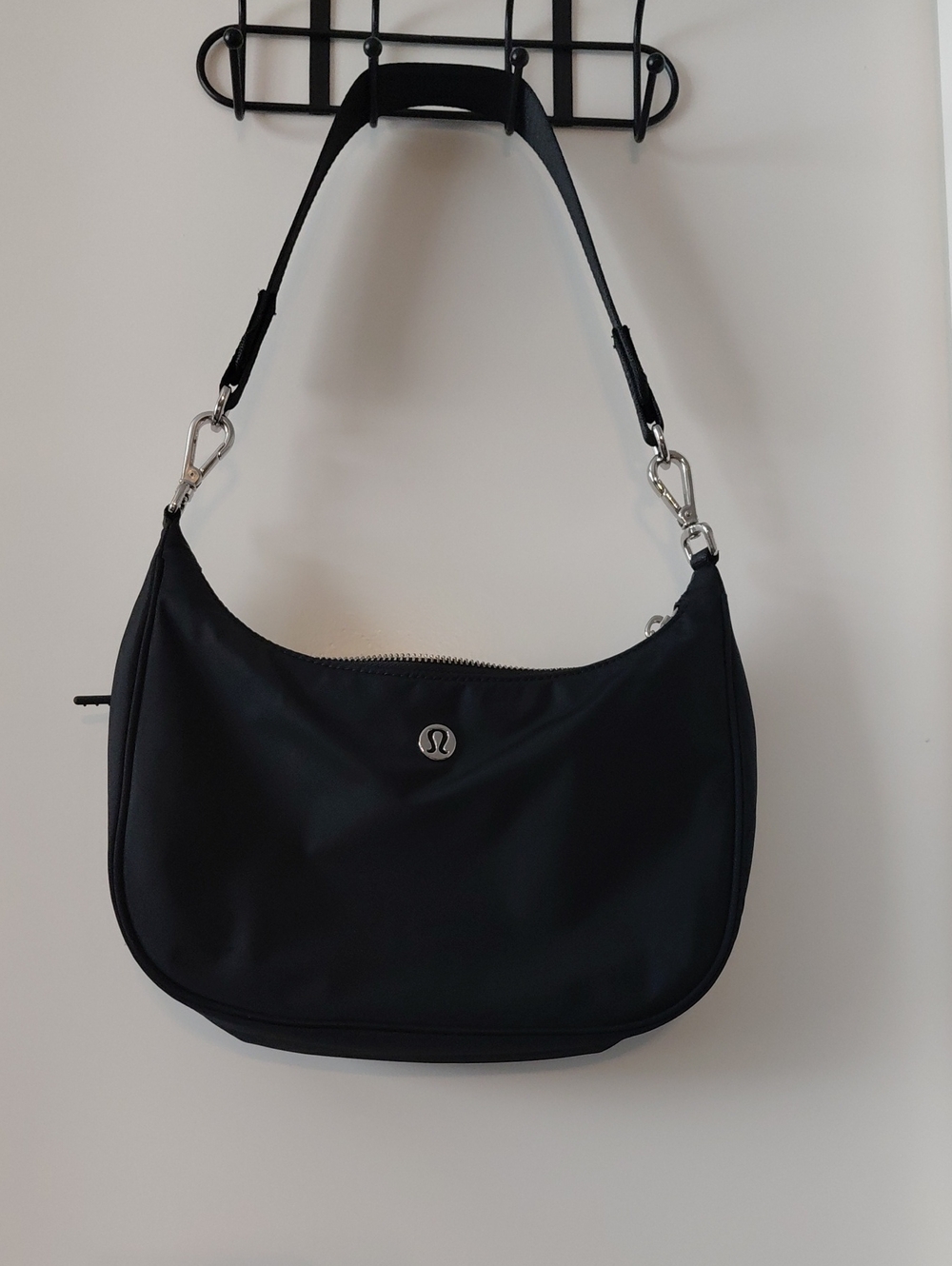 lululemon athletica Black Nylon Shoulder Bag with Silver Hardware